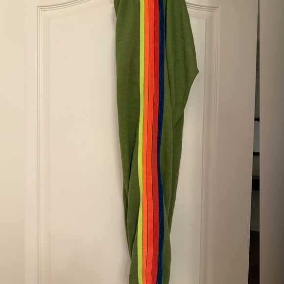 LIMITED EDITION AVIATOR NATION GREEN STRIPED SWEATPANTS,...
